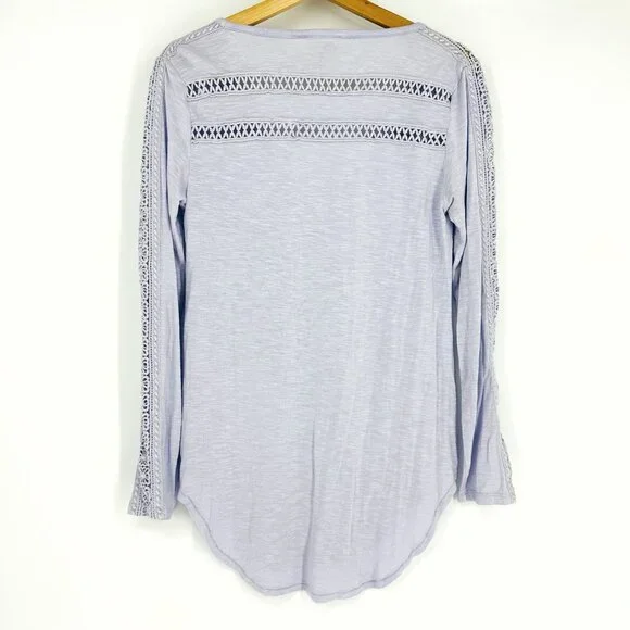 Anthropologie Deletta Light Purple Long Sleeve V-Neck Stretch Crochet Top Size S - Picture 3 of 10